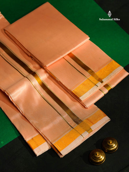 Copper Pure Mix (8x4) Dhoti, Angavastram & Shirt (2.50M) with Gold Zari Border