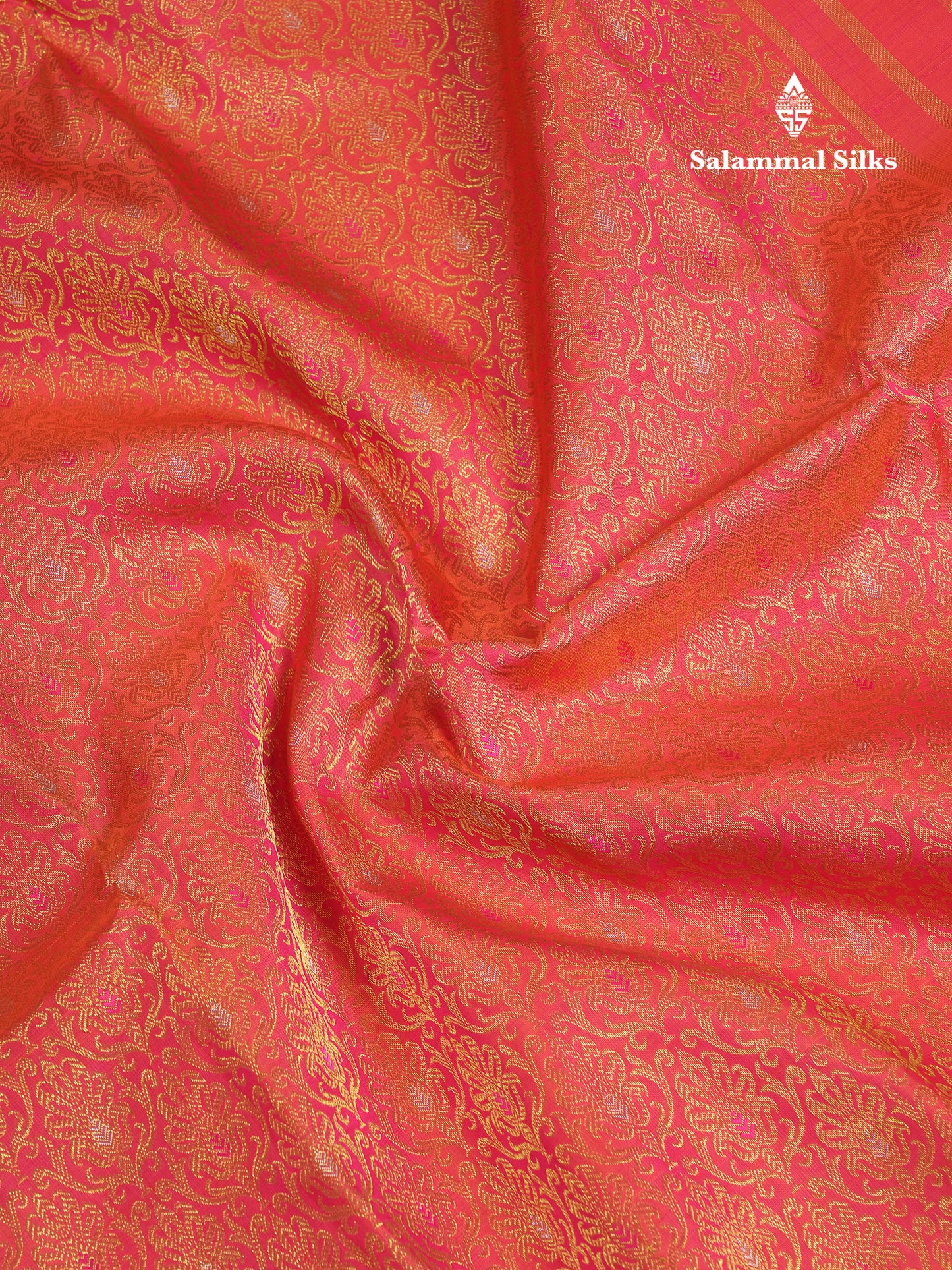 Beautiful Dual Tone Pinkish Orange Menakari Work Bridal Pure Kanjivaram Silk Saree With Traditional Border