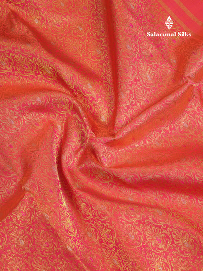 Beautiful Dual Tone Pinkish Orange Menakari Work Bridal Pure Kanjivaram Silk Saree With Traditional Border