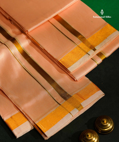 Copper Pure Mix (8x4) Dhoti, Angavastram & Shirt (2.50M) with Gold Zari Border