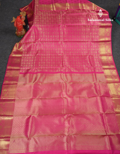 Beautiful Dual Tone Pink Bridal Pure Kanjivaram Silk Saree With Traditional Border