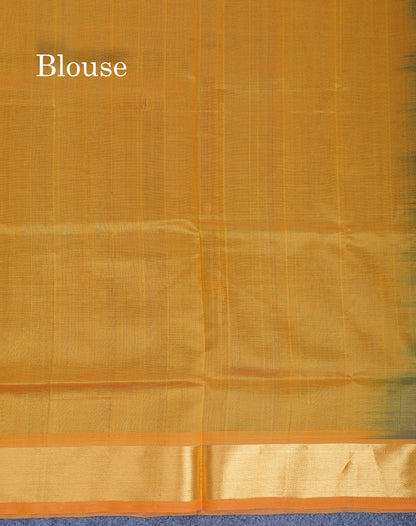 Bottle Green Plain Pure Silk Cotton Saree With Contrast Mustard Yellow Blouse