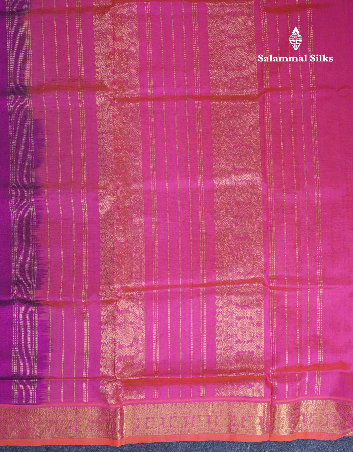 Dark Purple Pure Silk Cotton Saree With Contrast Pinkish Orange Blouse