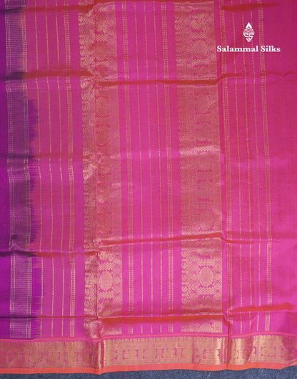 Dark Purple Pure Silk Cotton Saree With Contrast Pinkish Orange Blouse