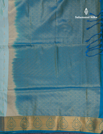 Beautiful Light Rexona Green Semi Soft Silk Saree With Contrast Peacock Blue Border