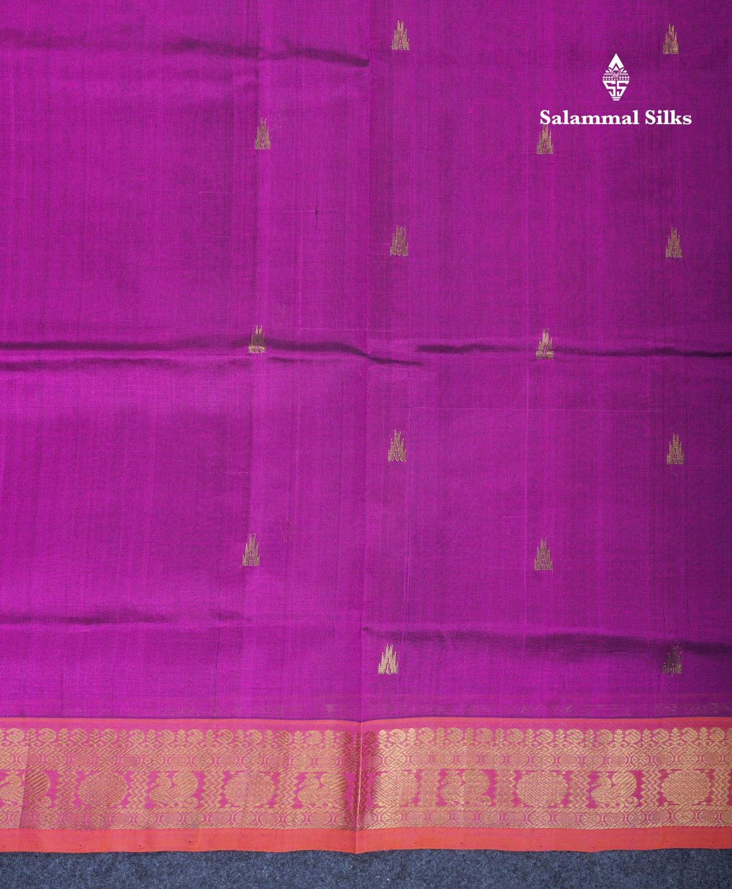 Dark Purple Pure Silk Cotton Saree With Contrast Pinkish Orange Blouse