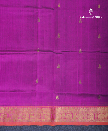 Dark Purple Pure Silk Cotton Saree With Contrast Pinkish Orange Blouse