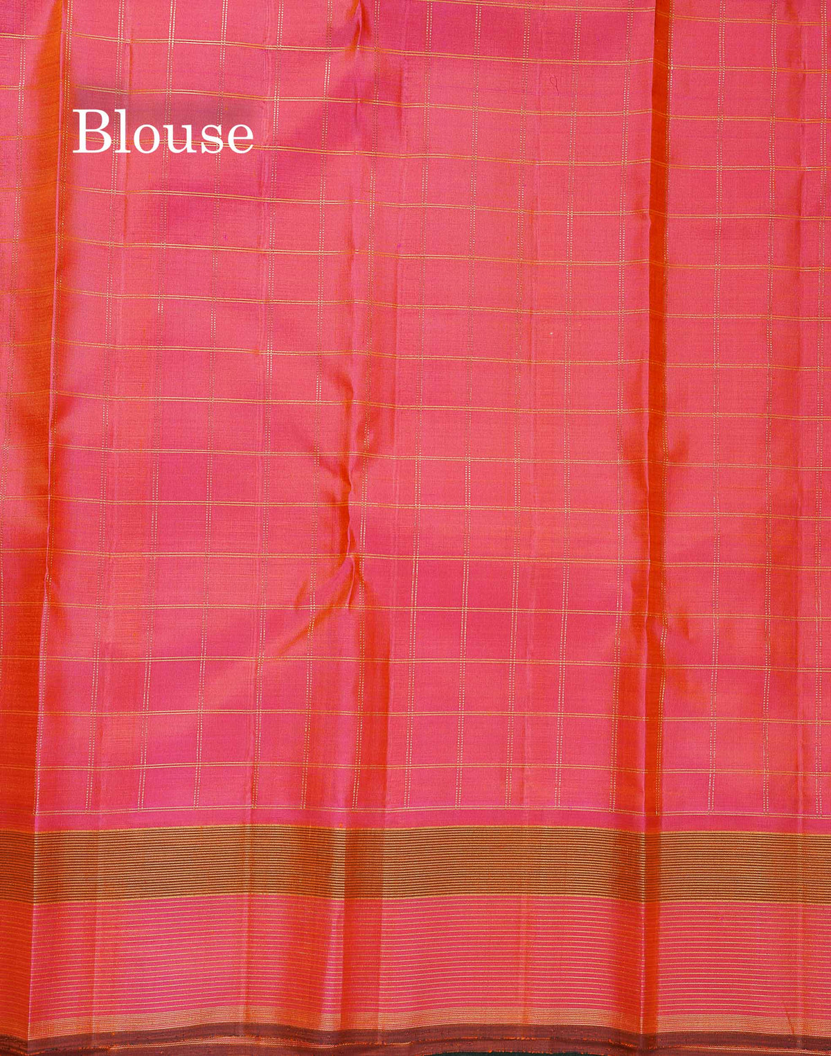 Pure Kanjivaram Silk Saree - Peach Colour Body Checked & Kolam Butta With Contrast Pink Border