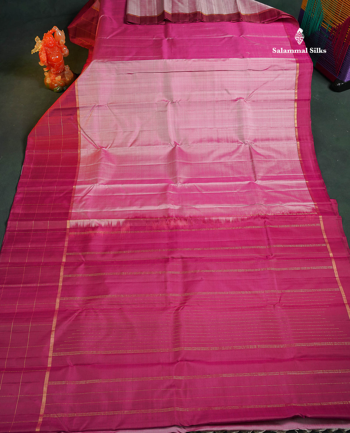 Pure Kanjivaram Silk Saree - Light Pink Colour Body With Contrast Magenta Pink Border