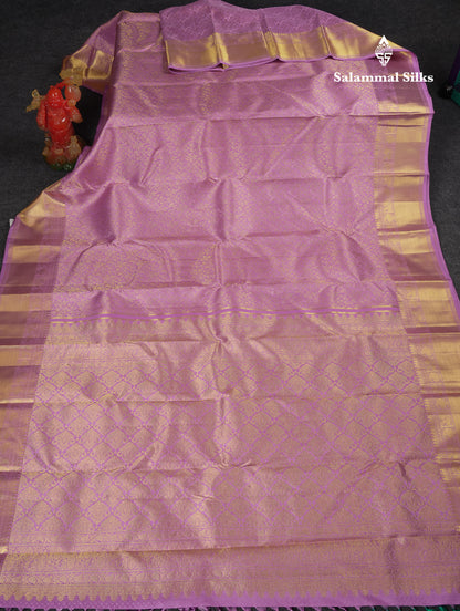 Beautiful Lavender Bridal Pure Kanjivaram Silk Saree With Traditional Border