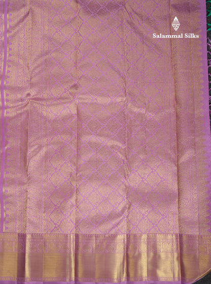 Beautiful Lavender Bridal Pure Kanjivaram Silk Saree With Traditional Border