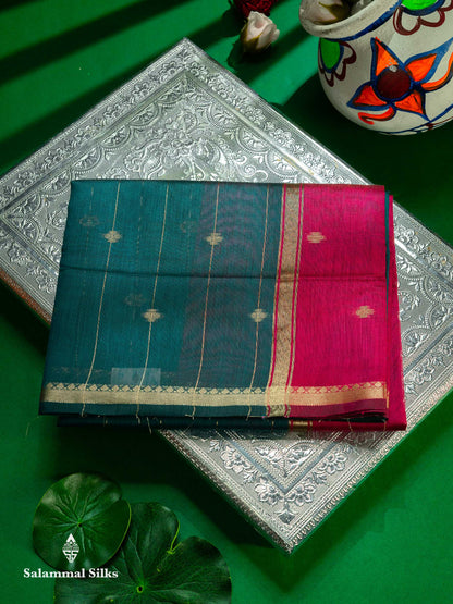 Beautiful Light Grey Stripes With Butta Maheshwar Cotton Saree With Contrast Black Blouse