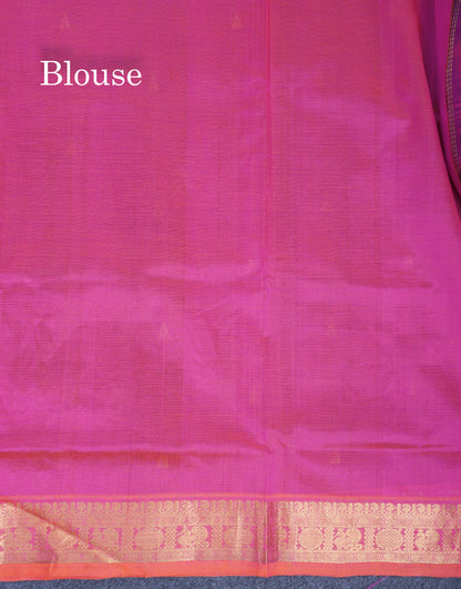 Dark Purple Pure Silk Cotton Saree With Contrast Pinkish Orange Blouse