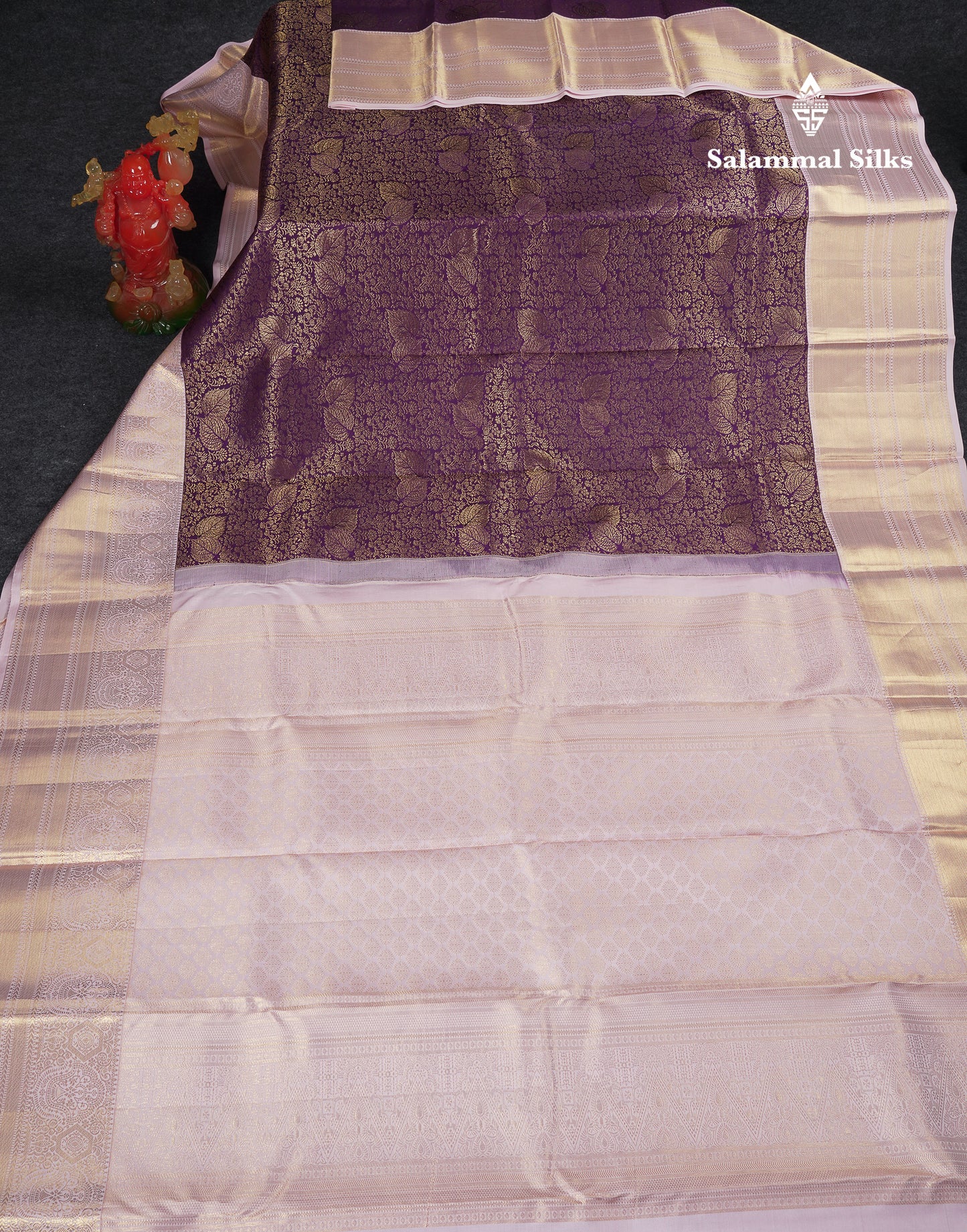 Beautiful Dark Purple Bridal Pure Kanjivaram Silk Saree With Contrast Light Pink Traditional Border