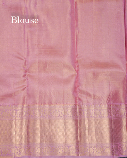 Beautiful Light Rexona Tissue Bridal Pure Kanjivaram Silk Saree With Contrast Onion Pink Traditional Evening Morning Border