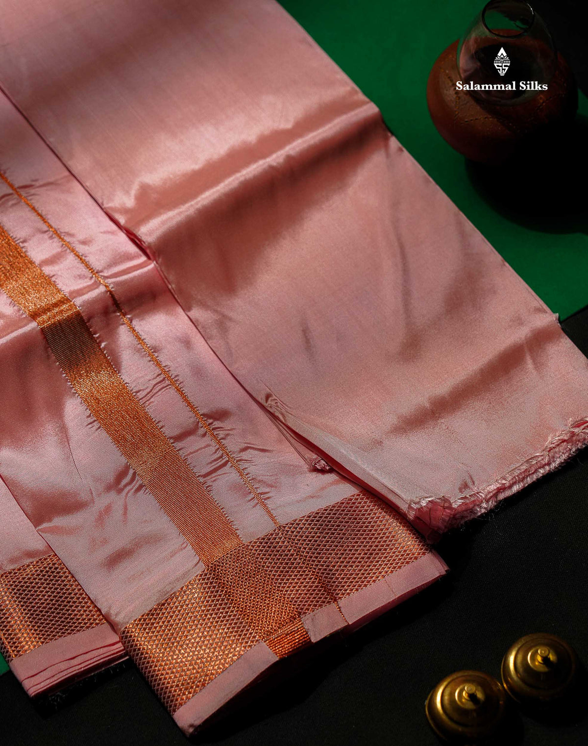 Light Pink Asha Mix Dhoti (8x4) Angavastram & Shirt (2.50M) with Copper Zari Border