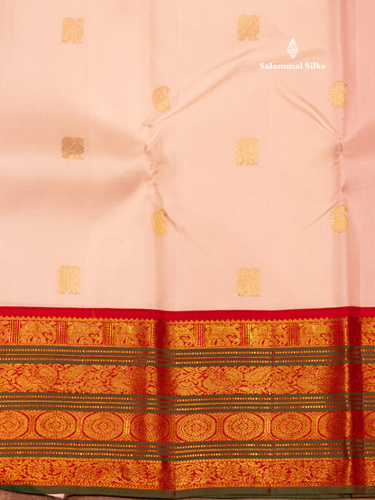 White Colour Pure Kanjivaram Silk Saree With Traditional Red Double Border