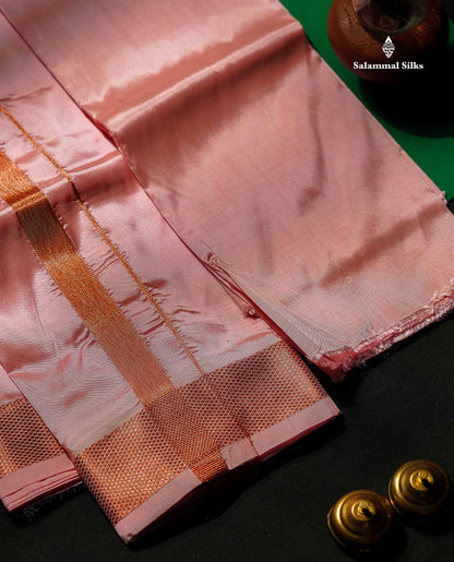 Light Pink Asha Mix Dhoti (8x4) Angavastram & Shirt (2.50M) with Copper Zari Border
