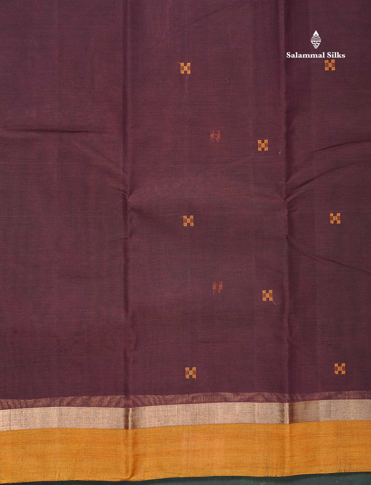 Handloom Pure Cotton Saree - Dark Brown Colour Body With Contrast Mustard Yellow Blouse