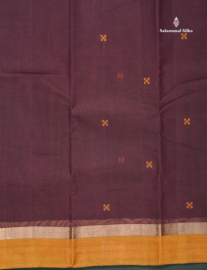 Handloom Pure Cotton Saree - Dark Brown Colour Body With Contrast Mustard Yellow Blouse