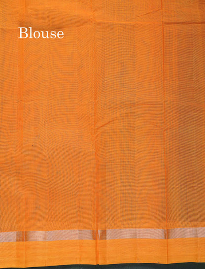Handloom Pure Cotton Saree - Dark Brown Colour Body With Contrast Mustard Yellow Blouse