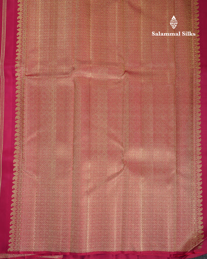 Beautiful Redish Magenta Pure Kanjivaram Silk Saree With Traditional Evening Morning Border