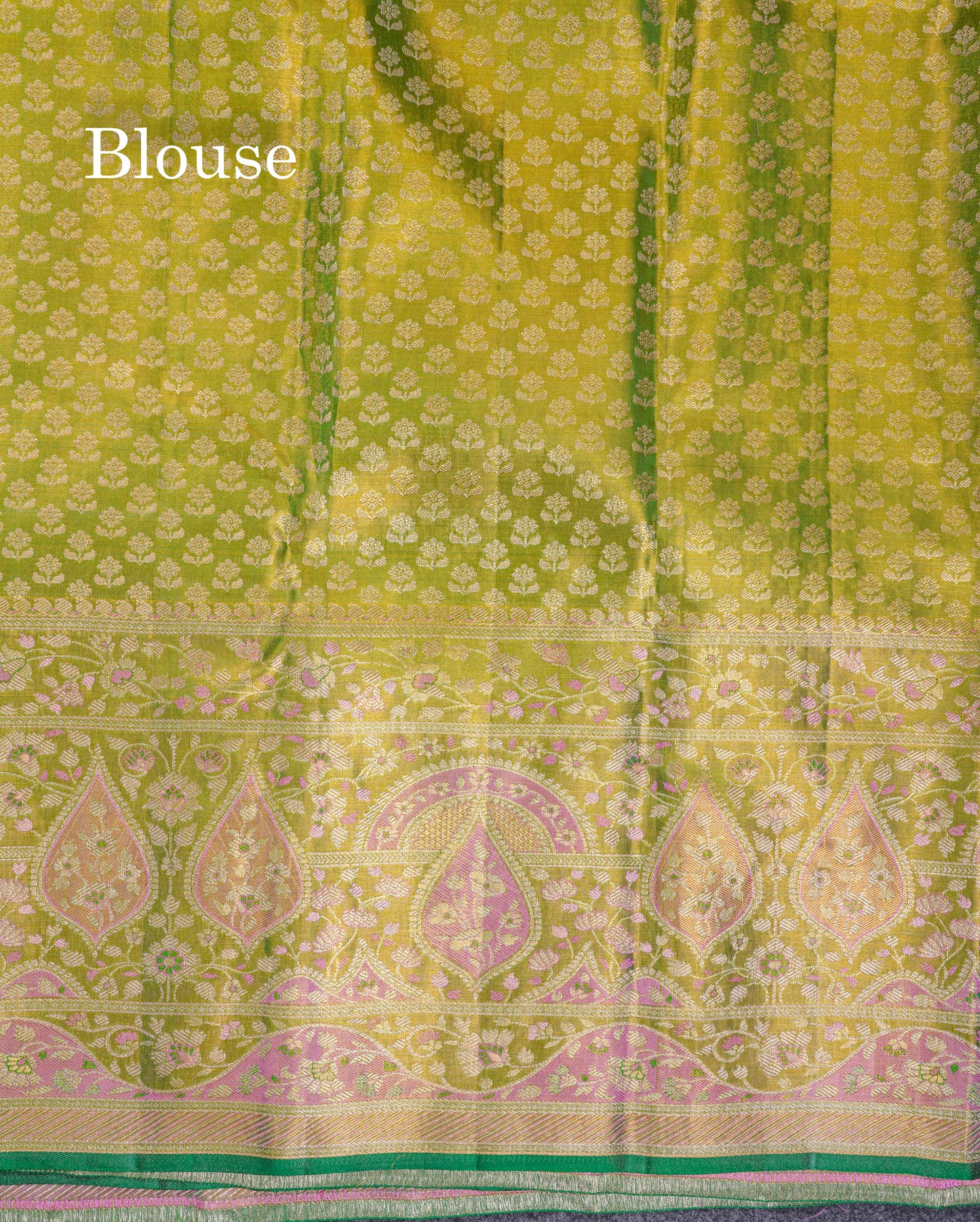 Beautiful Pink Tissue Bridal Pure Kanjivaram Silk Saree With Contrast Green Fancy Evening Morning Border