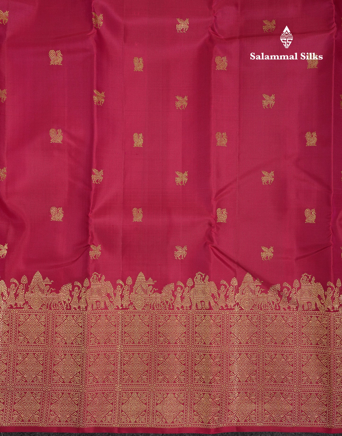 Beautiful Redish Magenta Pure Kanjivaram Silk Saree With Traditional Evening Morning Border