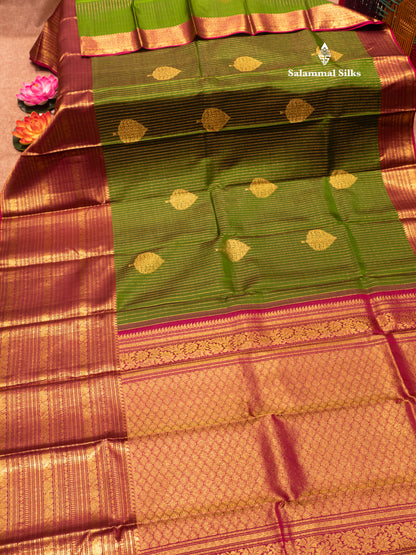 Kanjivaram Beautiful Green Pure Silk Saree With Arakku Colour Long Border