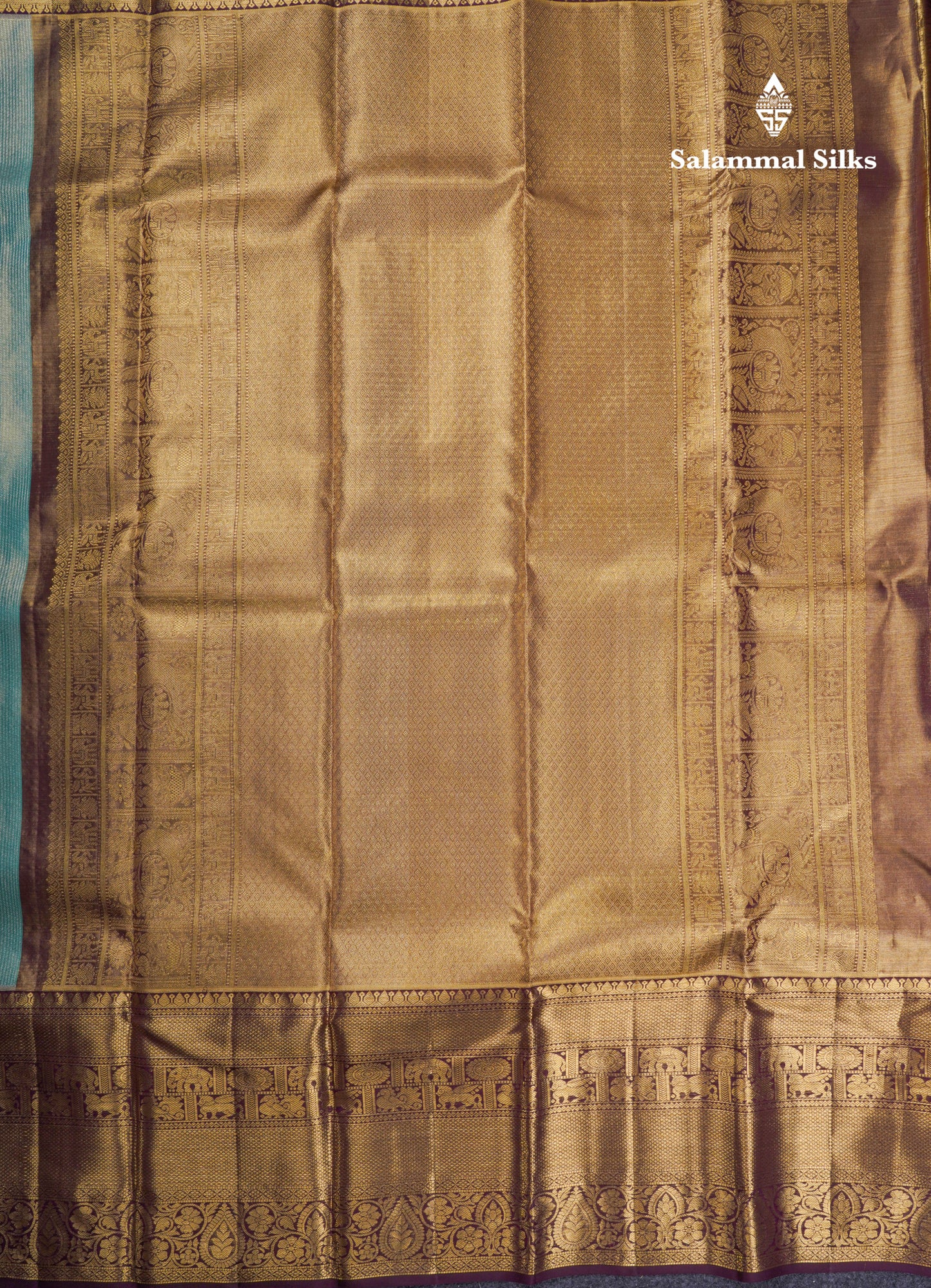 Beautiful Pastel Blue Tissue Menakari Work Bridal Pure Kanjivaram Silk Saree With Contrast Dark Violet Traditional Border