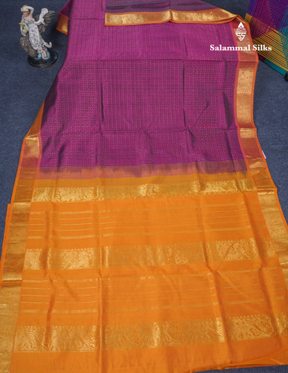 Magenta Lakshadeepam Pure Silk Cotton Saree With Contrast Mustard Yellow Blouse