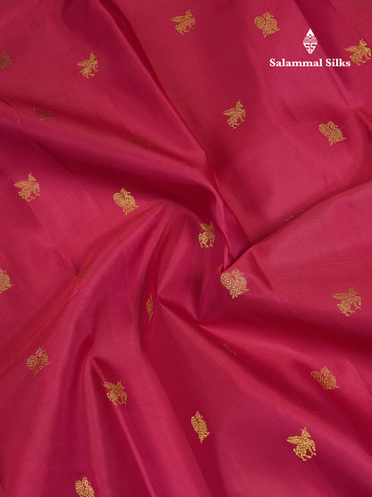 Beautiful Redish Magenta Pure Kanjivaram Silk Saree With Traditional Evening Morning Border