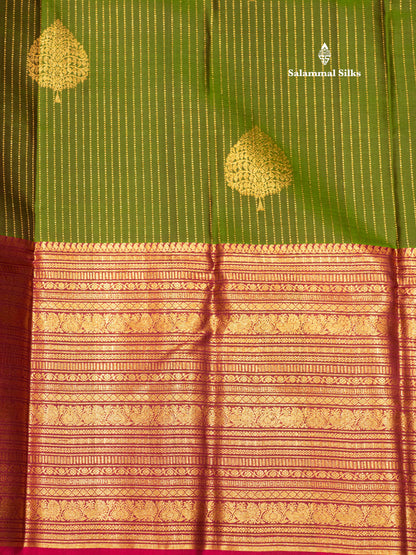 Kanjivaram Beautiful Green Pure Silk Saree With Arakku Colour Long Border