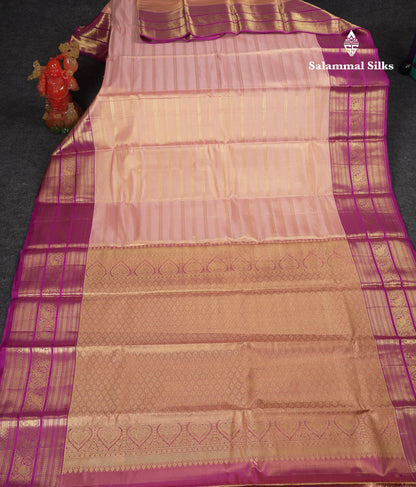 Beautiful Peach Tissue Bridal Pure Kanjivaram Silk Saree With Contrast Vadamalli Traditional Border