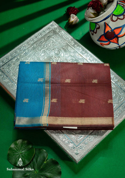 Beautiful Navy Blue Maheshwar Cotton Saree With Contrast Blue Blouse