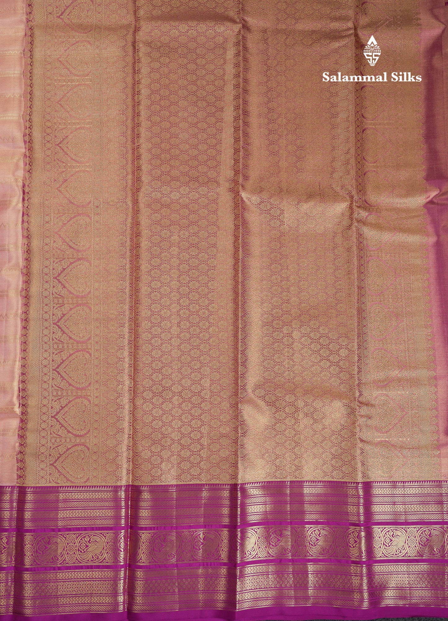 Beautiful Peach Tissue Bridal Pure Kanjivaram Silk Saree With Contrast Vadamalli Traditional Border