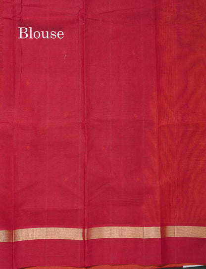 Handloom Pure Cotton Saree -  Light Beige Colour Body With Contrast Chocolate Brown Blouse