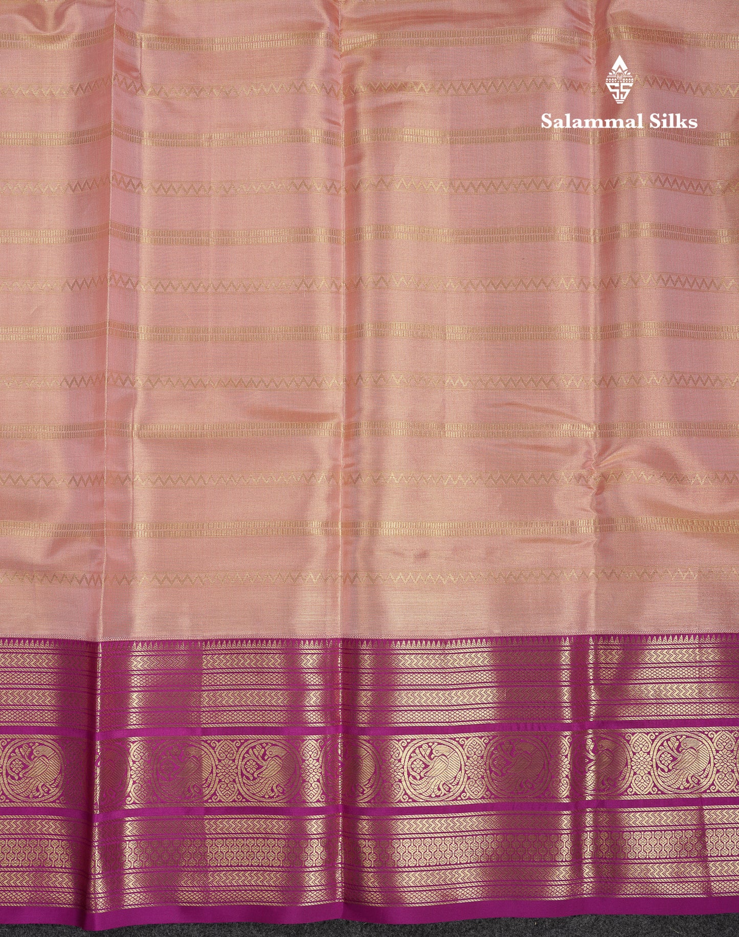 Beautiful Peach Tissue Bridal Pure Kanjivaram Silk Saree With Contrast Vadamalli Traditional Border
