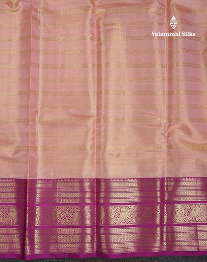 Beautiful Peach Tissue Bridal Pure Kanjivaram Silk Saree With Contrast Vadamalli Traditional Border