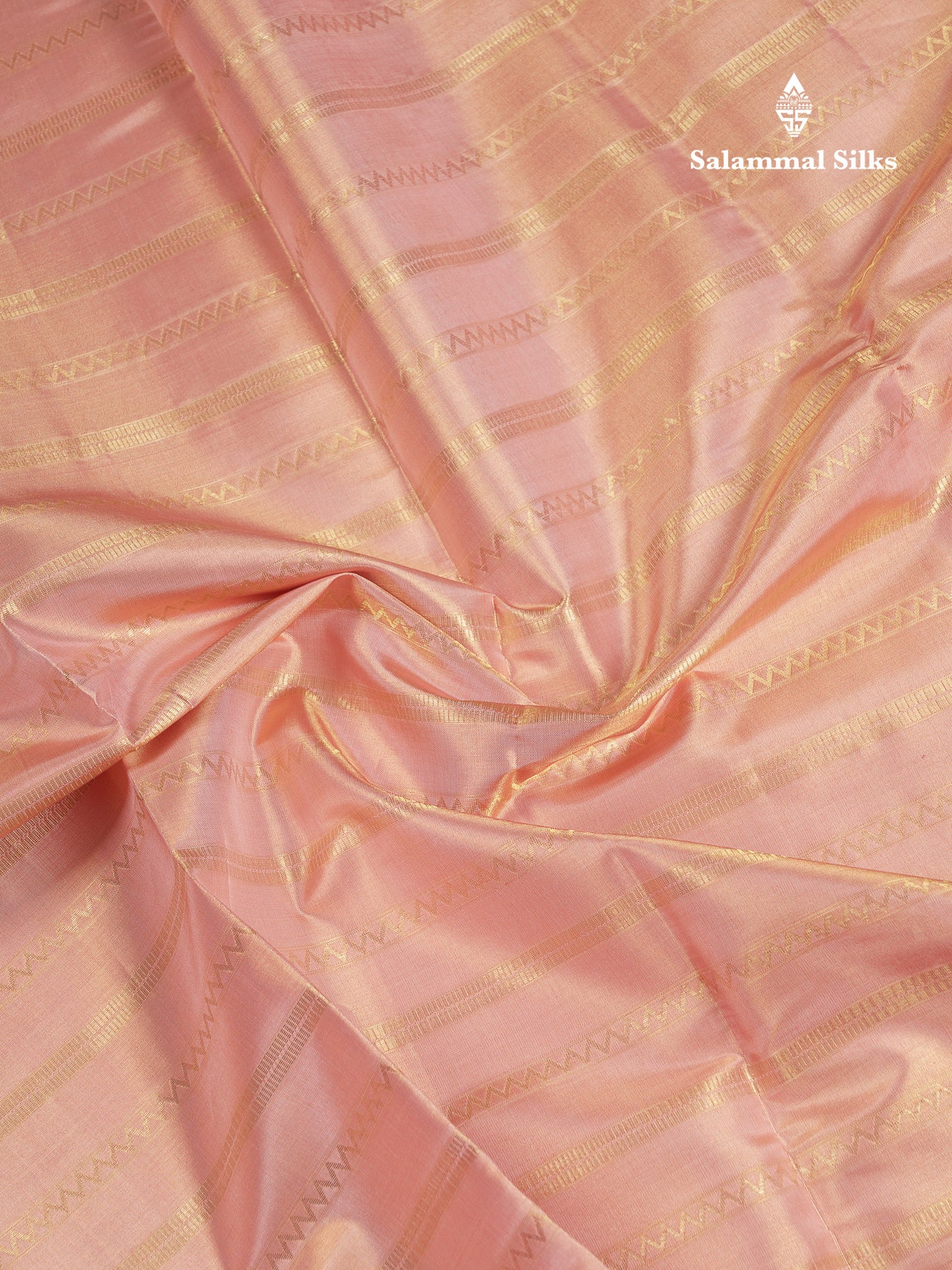 Beautiful Peach Tissue Bridal Pure Kanjivaram Silk Saree With Contrast Vadamalli Traditional Border