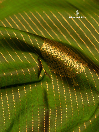 Kanjivaram Beautiful Green Pure Silk Saree With Arakku Colour Long Border