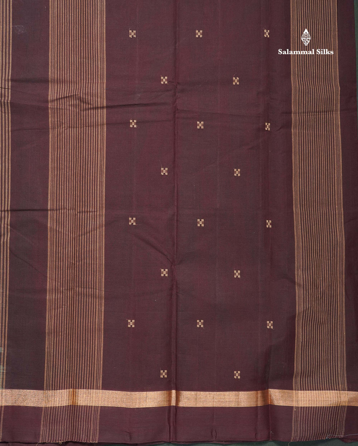 Handloom Pure Cotton Saree - Dark Brown Colour Body With Contrast Mustard Yellow Blouse