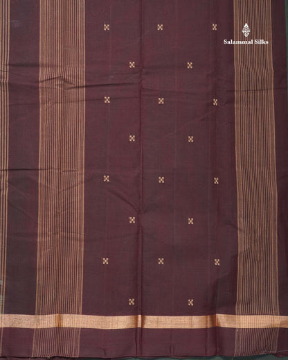 Handloom Pure Cotton Saree - Dark Brown Colour Body With Contrast Mustard Yellow Blouse