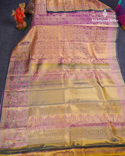 Beautiful Light Pink Tissue Menakari Work Bridal Pure Kanjivaram Silk Saree With Fancy Border