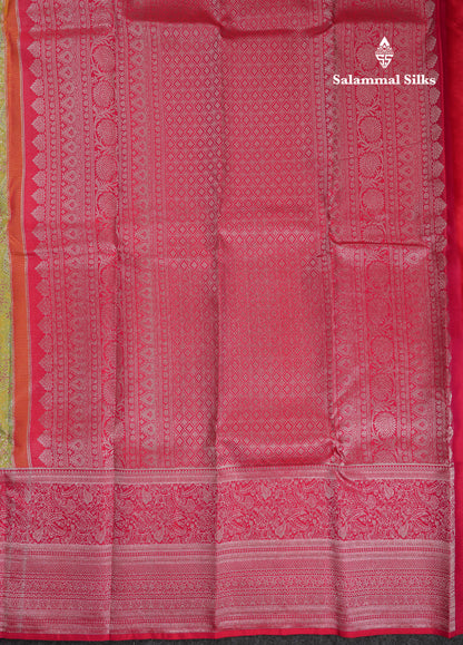 Beautiful Manthulir Yellow Bridal Pure Kanjivaram Silk Saree With Contrast Pink Traditional Evening Morning Border