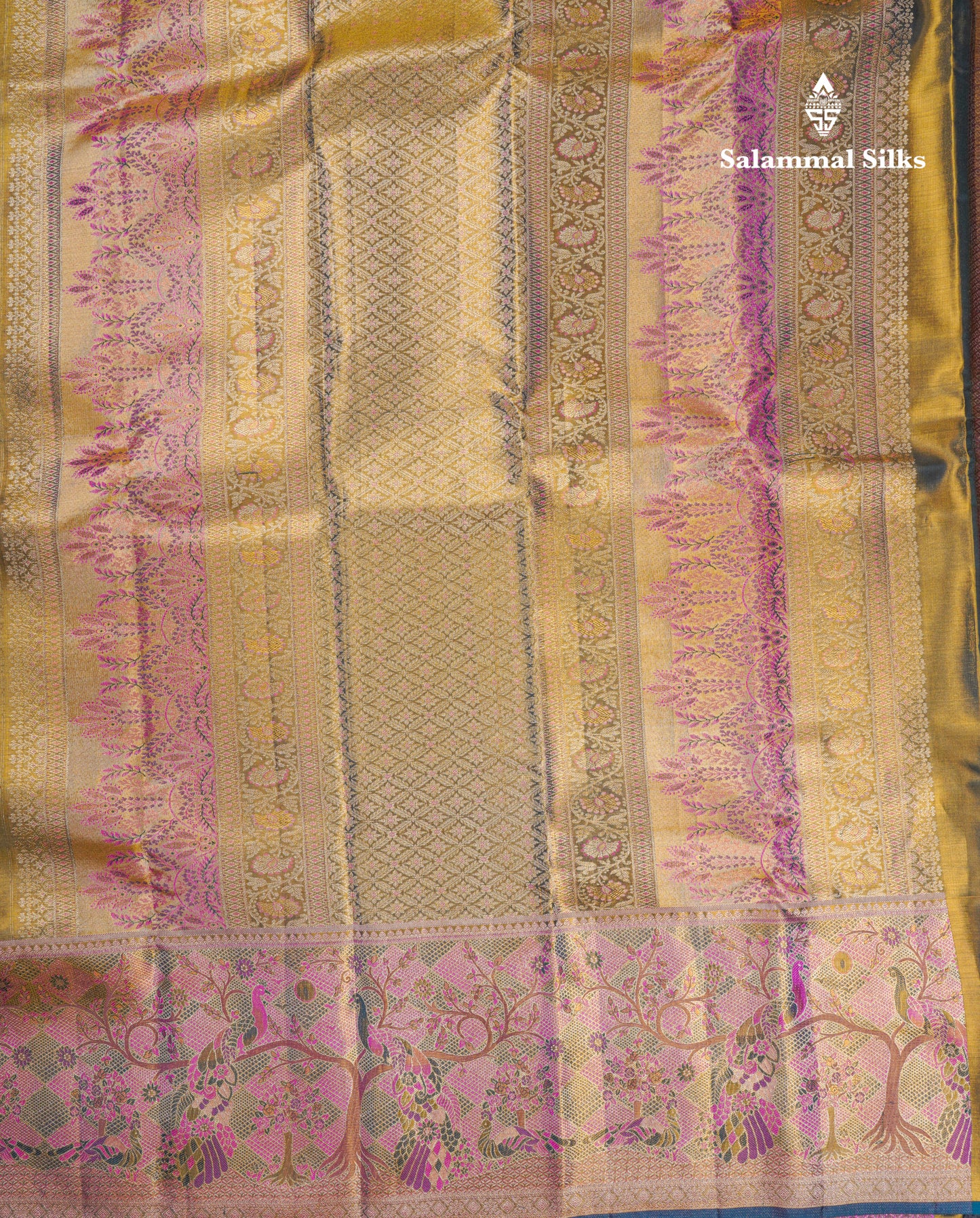 Beautiful Light Pink Tissue Menakari Work Bridal Pure Kanjivaram Silk Saree With Fancy Border