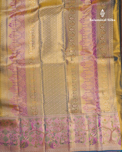 Beautiful Light Pink Tissue Menakari Work Bridal Pure Kanjivaram Silk Saree With Fancy Border