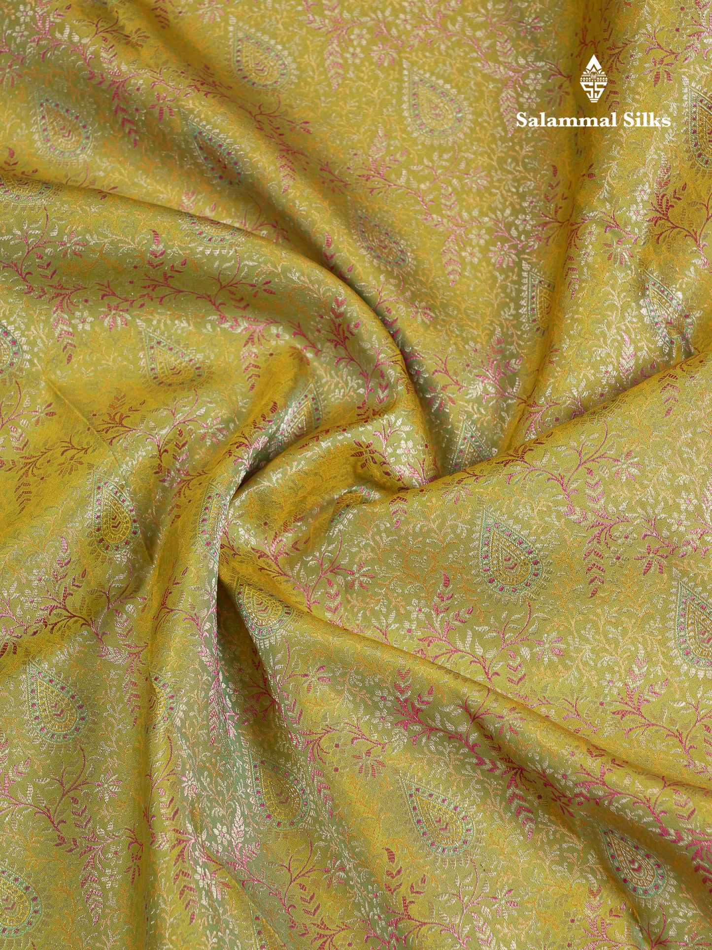 Beautiful Manthulir Yellow Bridal Pure Kanjivaram Silk Saree With Contrast Pink Traditional Evening Morning Border