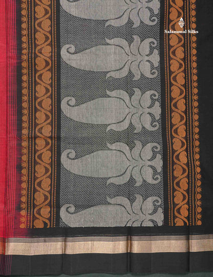 Handloom Pure Cotton Saree -  Dual Tone Red Colour Body With Contrast Black Blouse