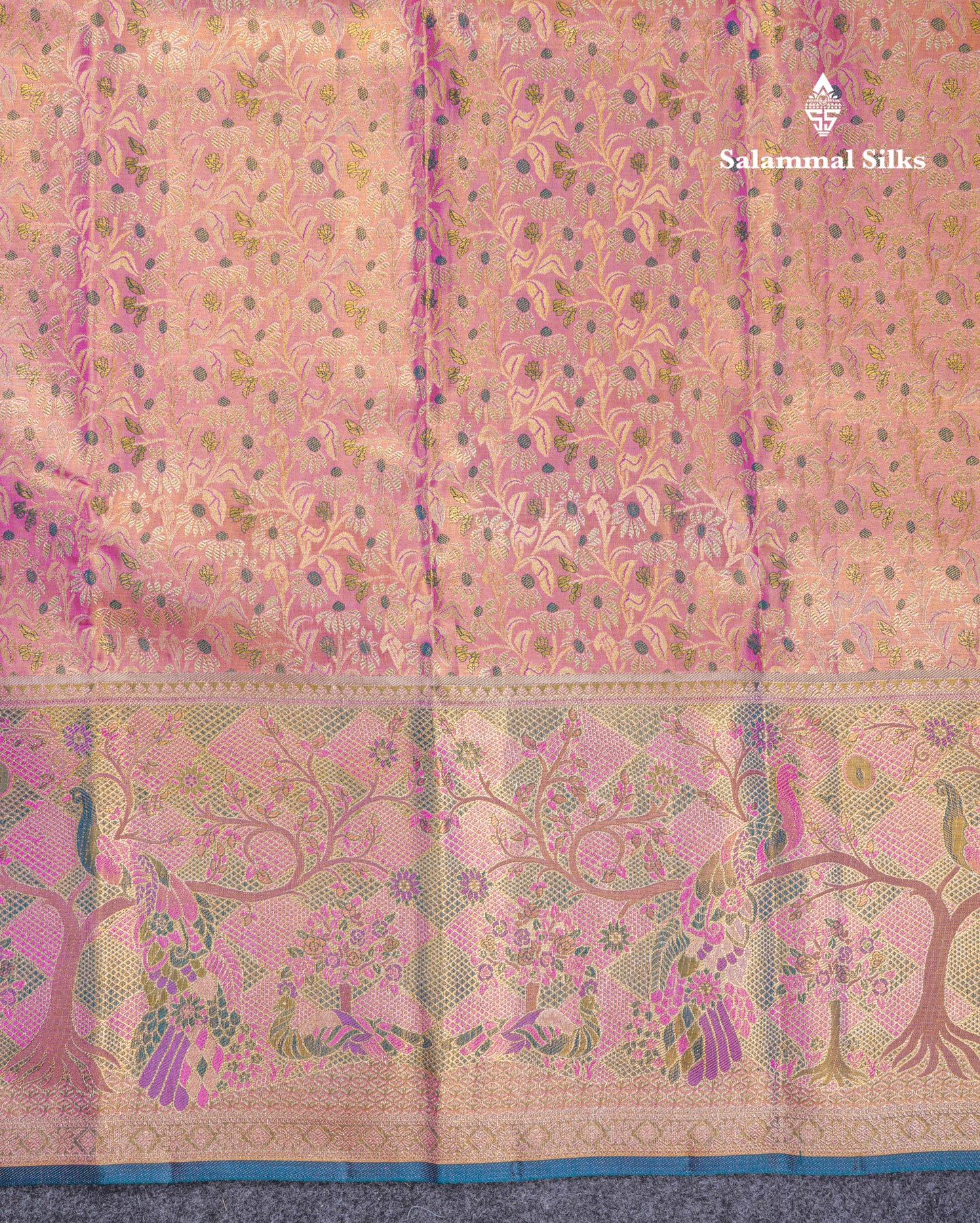 Beautiful Light Pink Tissue Menakari Work Bridal Pure Kanjivaram Silk Saree With Fancy Border